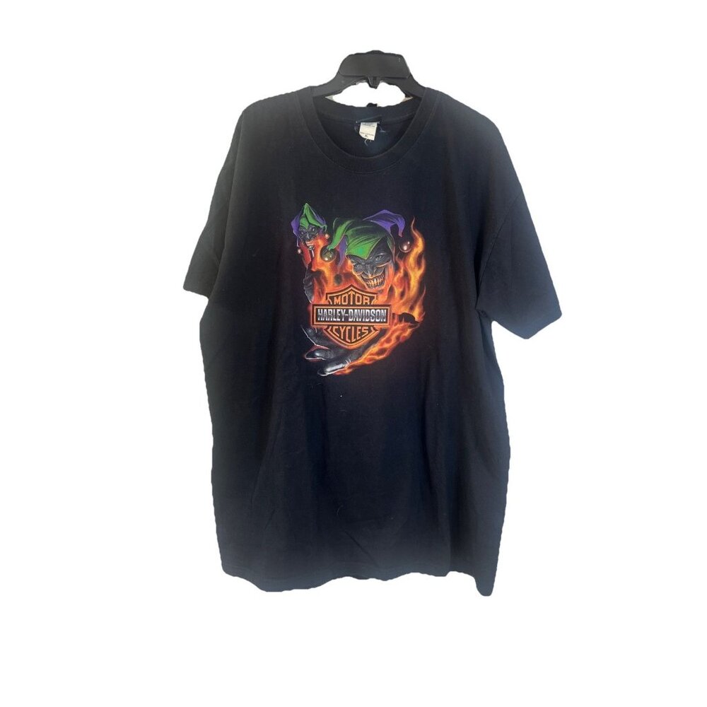 Vintage Harley Davidson Fire Flames Jester Joker Rare T Shirt Size XL Black Y2K